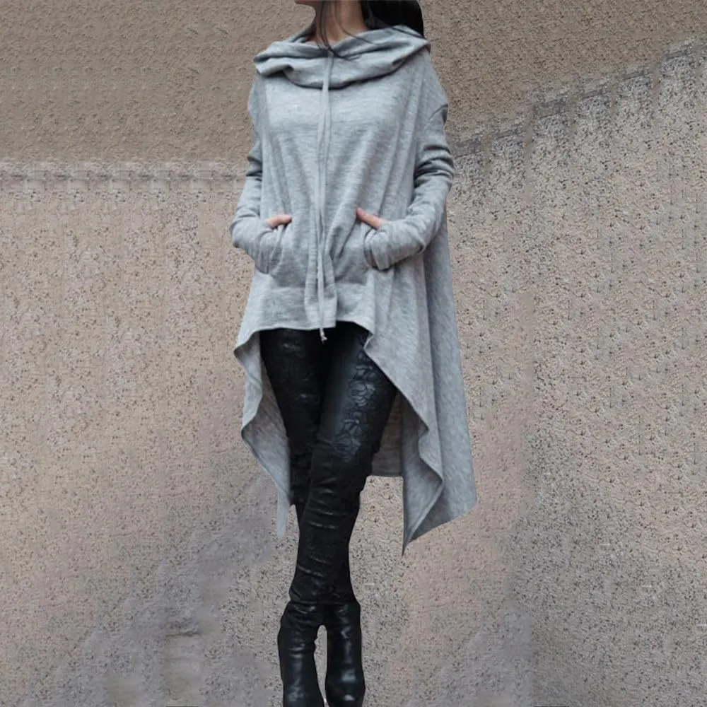Plus Size Hoodies for Women Long Sleeve Turtleneck Tunic Goth Cloak Sweatshirt Irregular Hem Hoodie Pullover