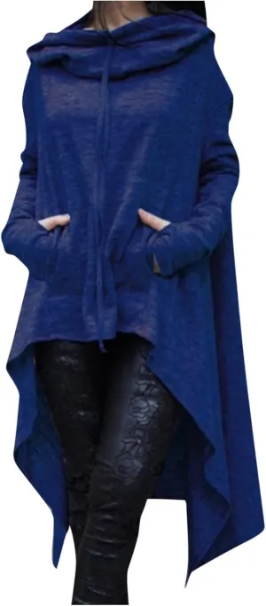 Plus Size Hoodies for Women Long Sleeve Turtleneck Tunic Goth Cloak Sweatshirt Irregular Hem Hoodie Pullover