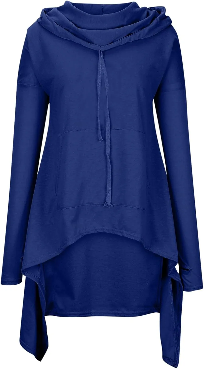 Plus Size Hoodies for Women Long Sleeve Turtleneck Tunic Goth Cloak Sweatshirt Irregular Hem Hoodie Pullover