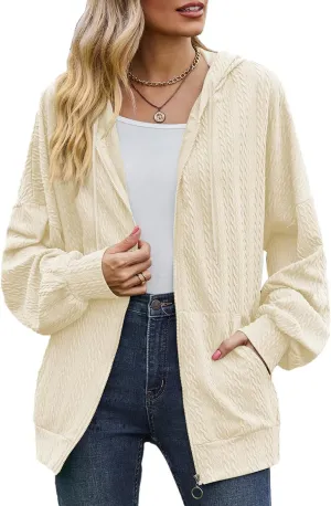 Plustrong Womens Zip Up Hoodies Long Sleeve Casual Oversized Sweatshirts Jackets with Pockets