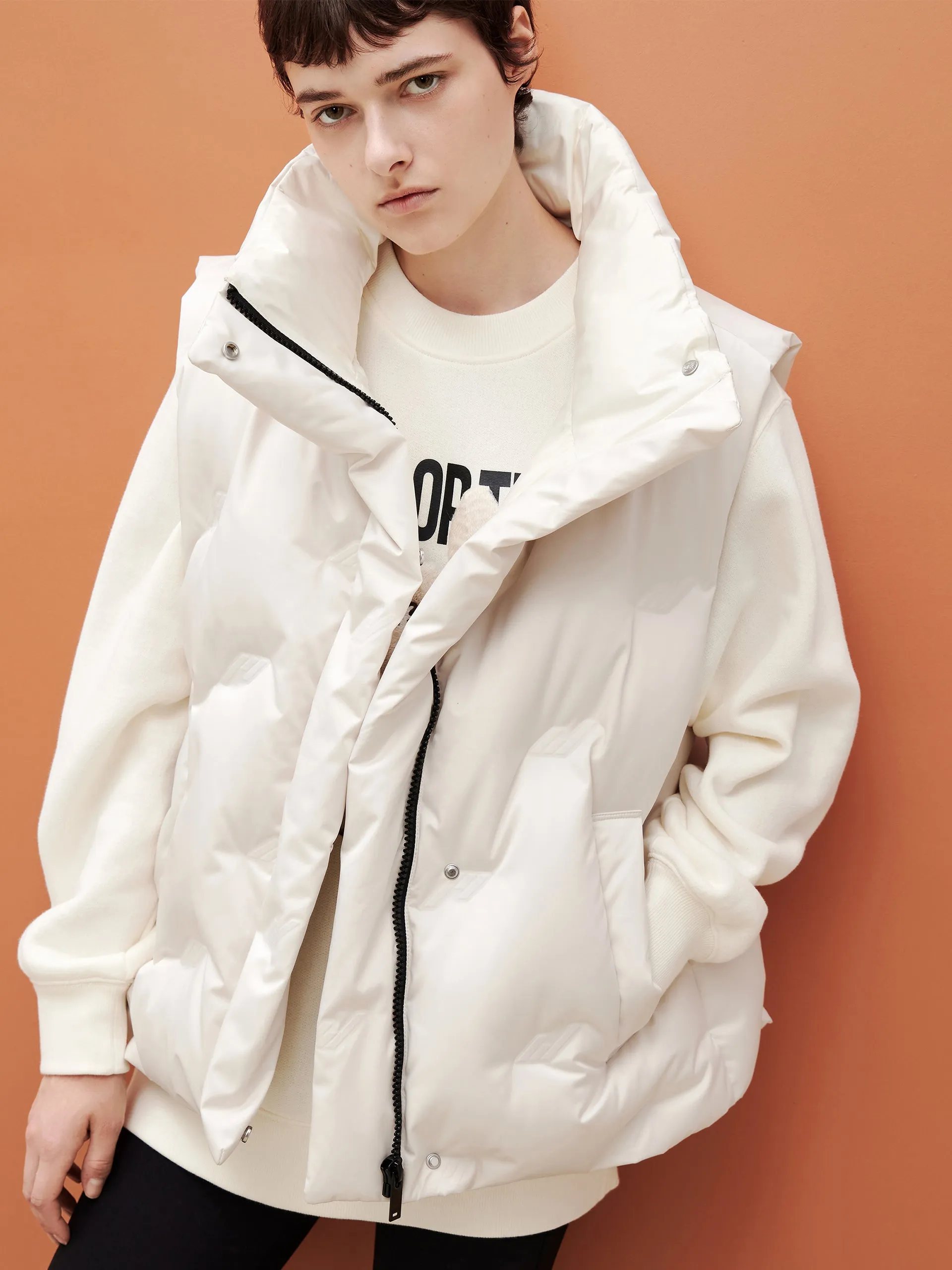 Pocketed Lapel Collar Down Vest