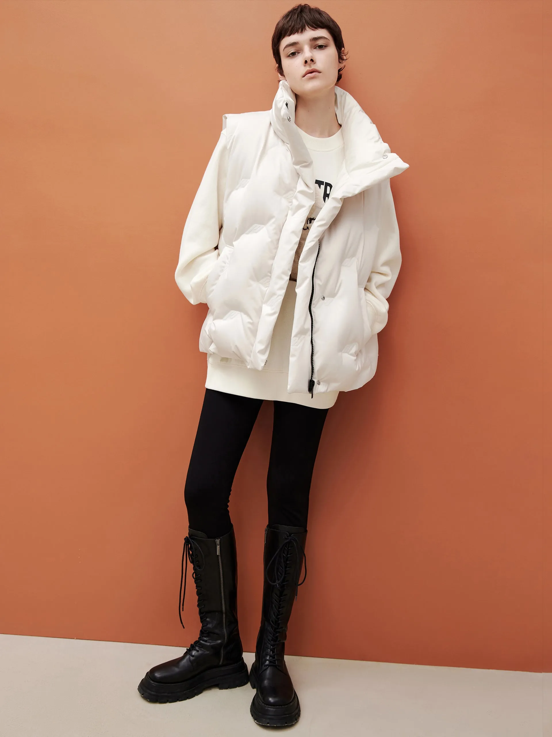 Pocketed Lapel Collar Down Vest