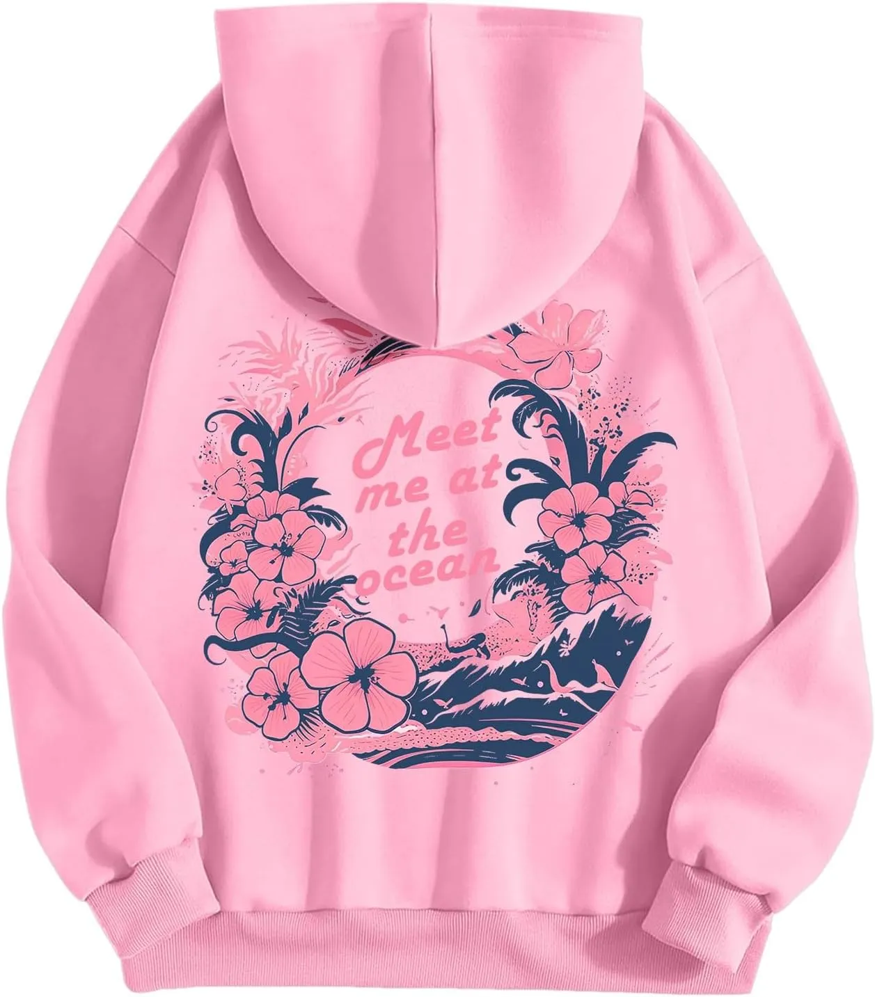 Puff Oversized Hoodies for Women, Teen Girls Preppy Sweatshirt Long Sleeve Y2K Graphic Ocean Pullover Top with Pocket