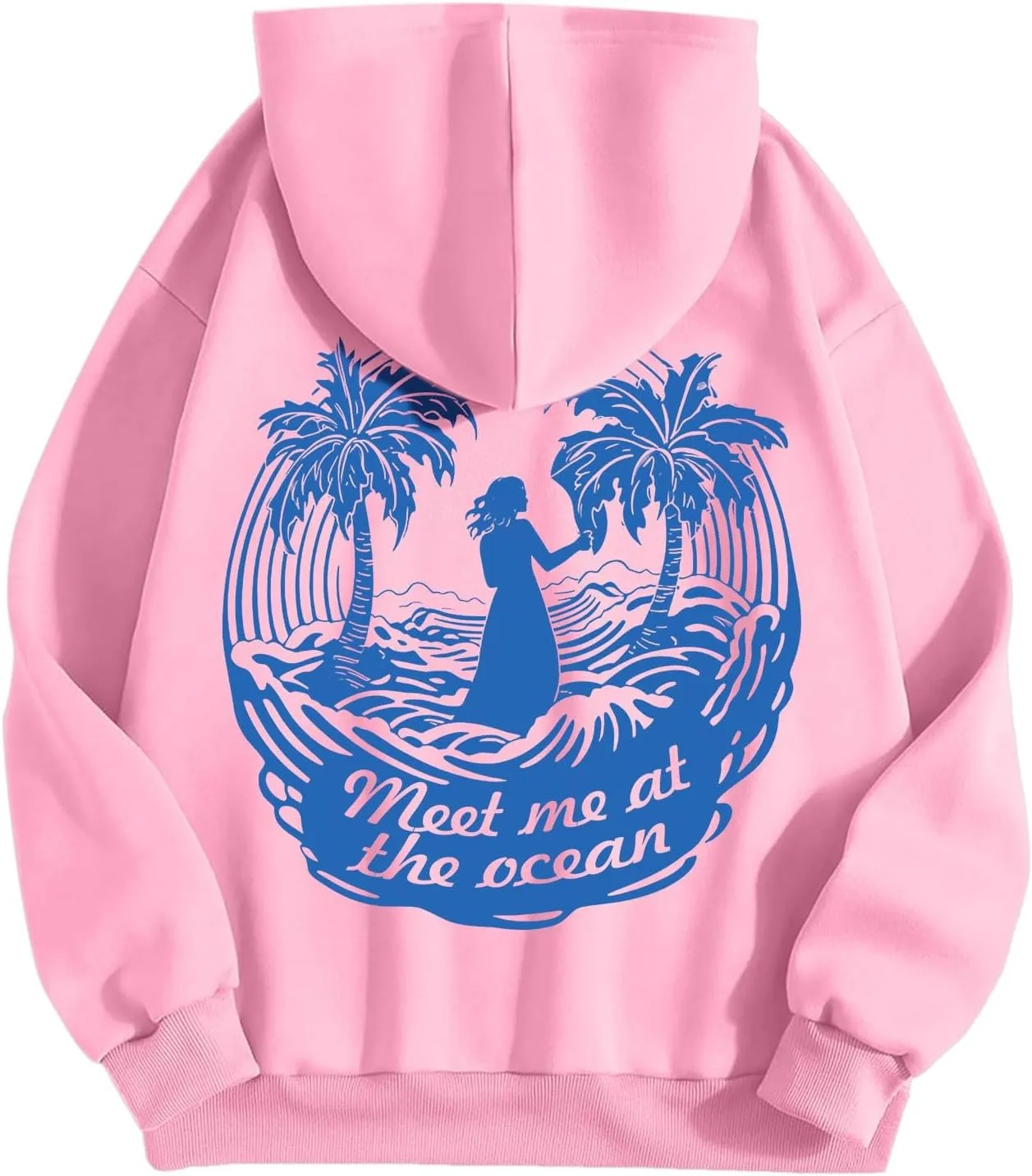 Puff Oversized Hoodies for Women, Teen Girls Preppy Sweatshirt Long Sleeve Y2K Graphic Ocean Pullover Top with Pocket