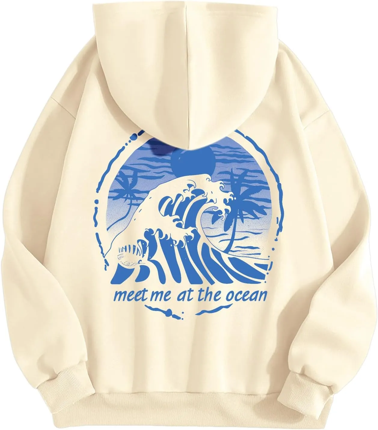 Puff Oversized Hoodies for Women, Teen Girls Preppy Sweatshirt Long Sleeve Y2K Graphic Ocean Pullover Top with Pocket