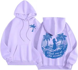 Puff Oversized Hoodies for Women, Teen Girls Preppy Sweatshirt Long Sleeve Y2K Graphic Ocean Pullover Top with Pocket