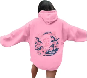 Puff Oversized Hoodies for Women, Teen Girls Preppy Sweatshirt Long Sleeve Y2K Graphic Ocean Pullover Top with Pocket