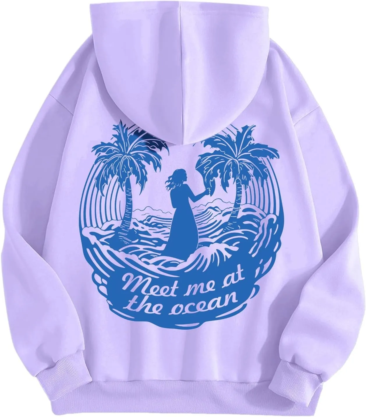 Puff Oversized Hoodies for Women, Teen Girls Preppy Sweatshirt Long Sleeve Y2K Graphic Ocean Pullover Top with Pocket