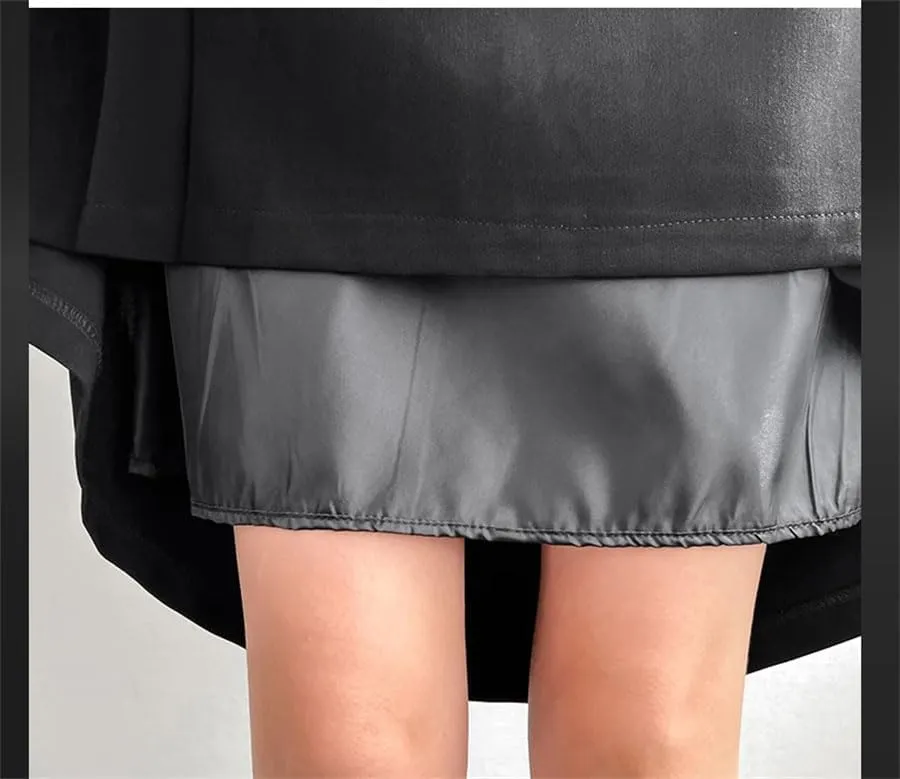 Pulcykp Women Suit Pleated Skirts Fall Solid High Waist A-Line Large Swing Skirts with Belt Long Skirt