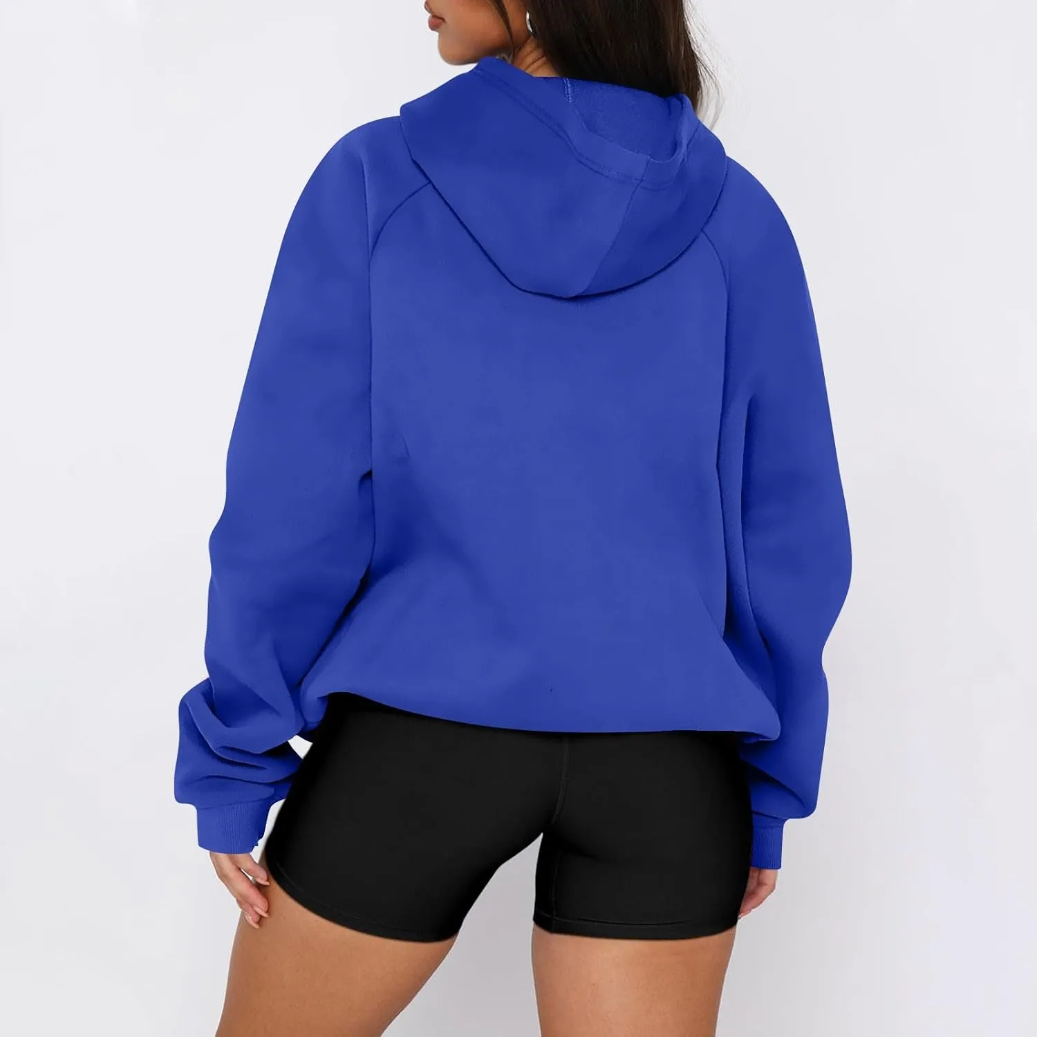 Quarter Zip Pullover Women,2024 Fall Casual Loose Oversized Hoodies Plain Long Sleeve Shirts With Kangaroo Pockets