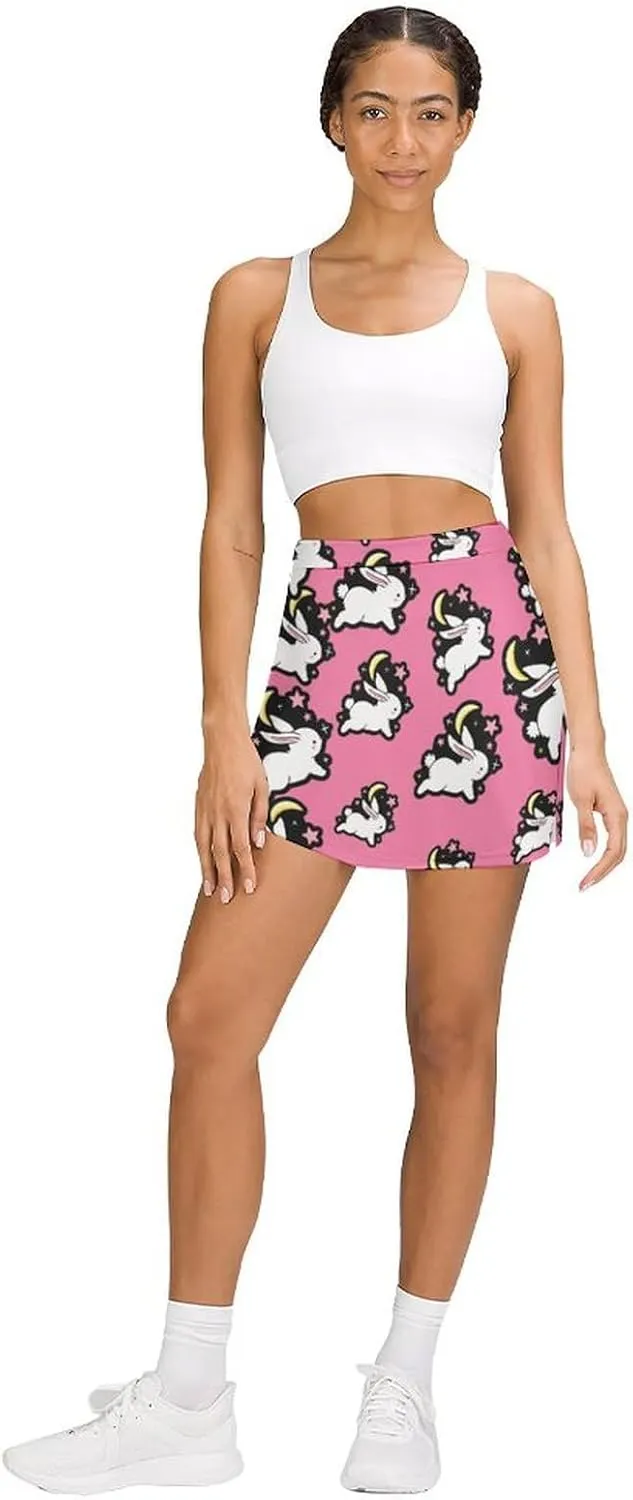 Rabbit Moon Star Women's Skort Athletic Skirt Golf Skorts A-line Skirts with Built-in Shorts Pockets