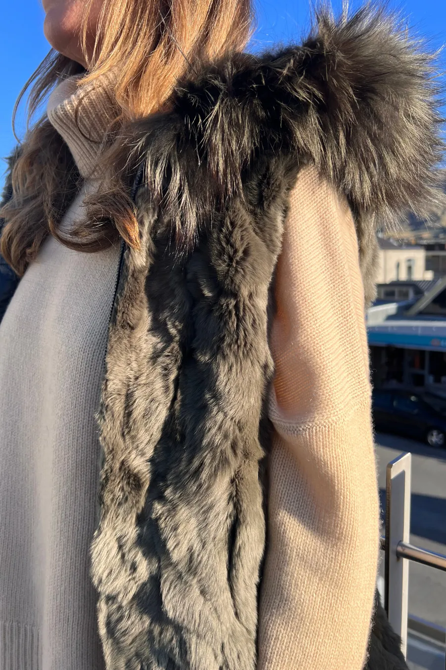 Reversible Rabbit Fur Vest Army
