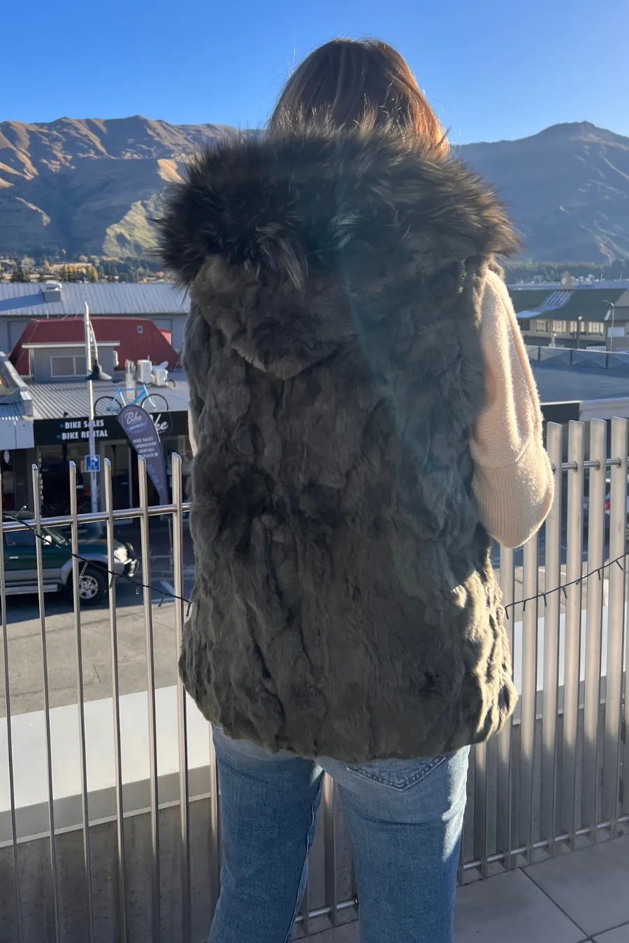 Reversible Rabbit Fur Vest Army