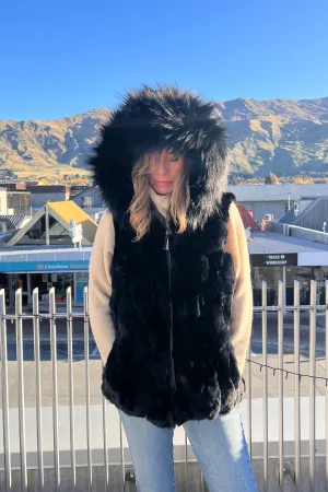 Reversible Rabbit Fur Vest  Black