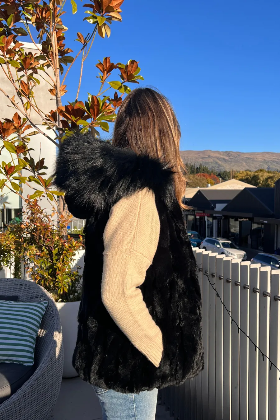 Reversible Rabbit Fur Vest  Black