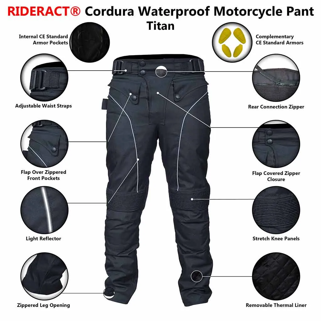 RIDERACT® Cordura Waterproof Motorcycle Pants Cargo Titan