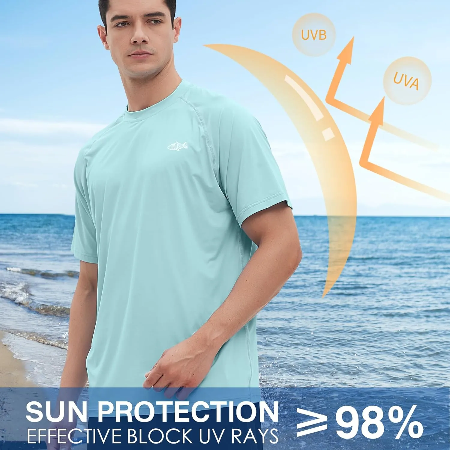 Riverruns Men's Rash Guard Swim Shirt Short Sleeve Quick Dry UPF 50  Sun Protection Fishing T-Shirt