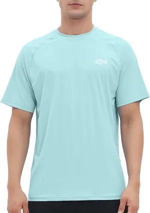 Riverruns Men's Rash Guard Swim Shirt Short Sleeve Quick Dry UPF 50  Sun Protection Fishing T-Shirt