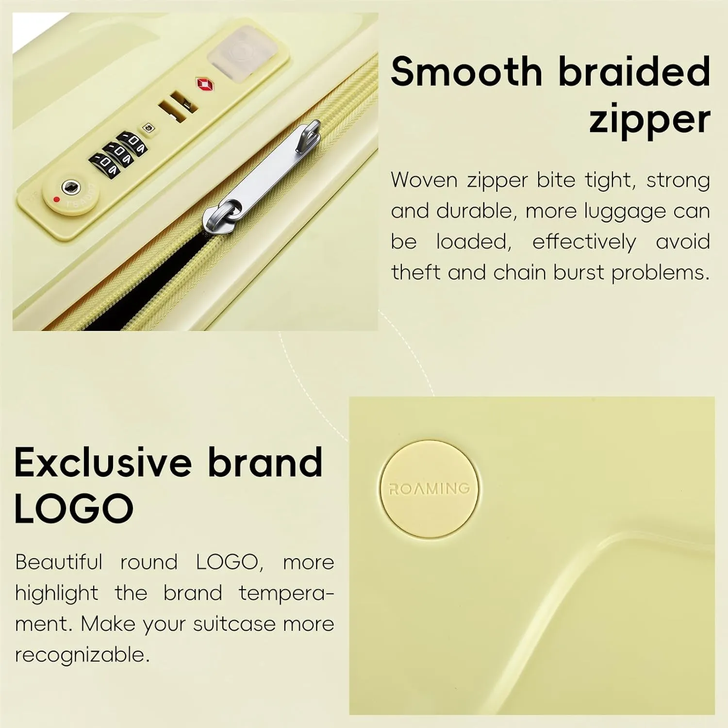 ROAMING 24 Inch PC Hard Sided Checked Luggage with TSA Lock Cup Holder USB Charging Port and Spinner Wheels Lightweight Durable Ice Cream Travel Suitcase for Women Cheese yellow