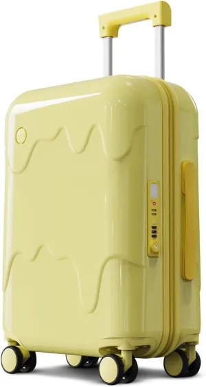 ROAMING 24 Inch PC Hard Sided Checked Luggage with TSA Lock Cup Holder USB Charging Port and Spinner Wheels Lightweight Durable Ice Cream Travel Suitcase for Women Cheese yellow