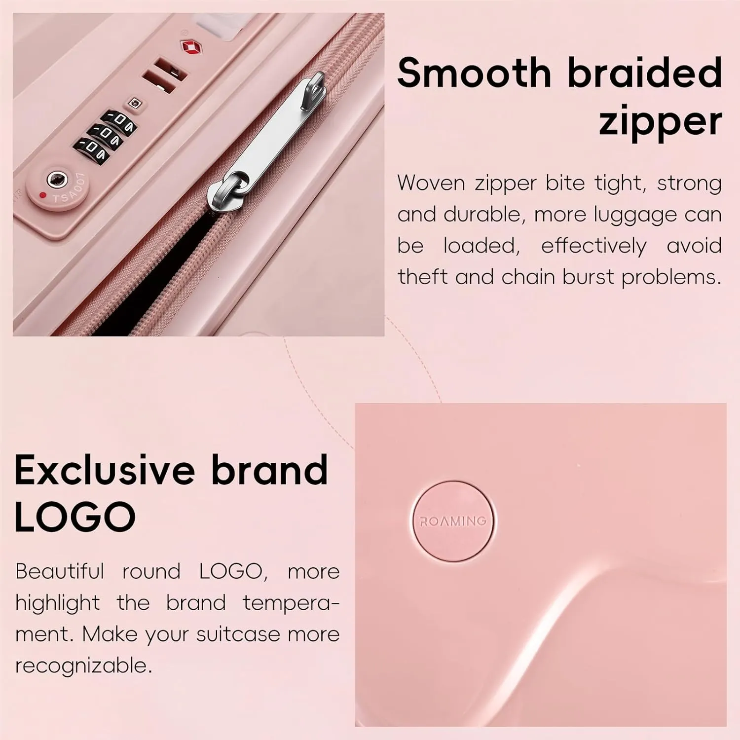 ROAMING 24 Inch PC Hard Sided Pink Checked Luggage with TSA Lock Cup Holder USB Charging Port and Spinner Wheels Lightweight Durable Ice Cream Travel Suitcase for Women Melt into Journeys