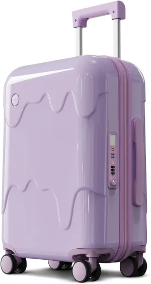 ROAMING 24 Inch Purple PC Hard Sided Checked Luggage with TSA Lock Cup Holder USB Charging Port and Spinner Wheels Lightweight Durable Ice Cream Travel Suitcase for Women Melt into Journeys