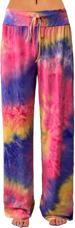 ROSA JUNIO Comfy Pajama Pants for Women Casual Drawstring Floral Palazzo Lounge Pants Stretch Wide Leg Bottoms