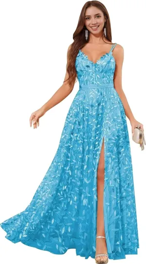 Sequin Prom Dresses for Women 2025 Long Tulle Lace Emboridery Formal Evening Gown with Slit A Line V Neck Bridal Gown