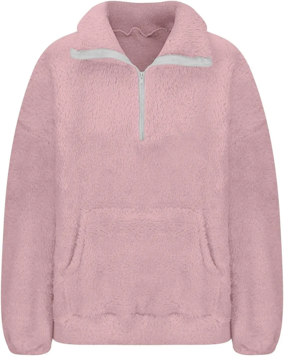Sherpa Half Zip Pullover Women Oversized Quarter Zip Cropped Sweatshirt Fuzzy Fleece Lined Zip Up Hoodie with Pockets