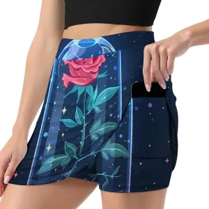 Spaces Galaxy Red Rose Women's Skort Athletic Skirt Golf Skorts A-line Skirts with Built-in Shorts Pockets