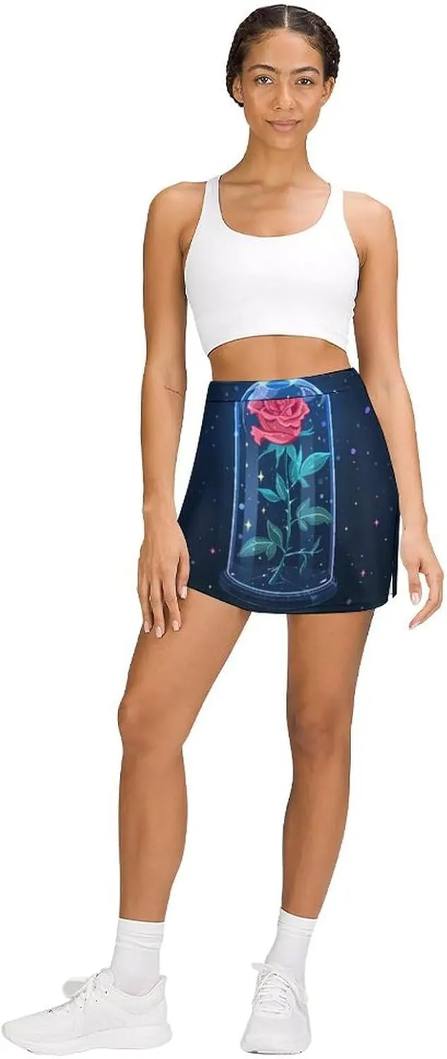 Spaces Galaxy Red Rose Women's Skort Athletic Skirt Golf Skorts A-line Skirts with Built-in Shorts Pockets