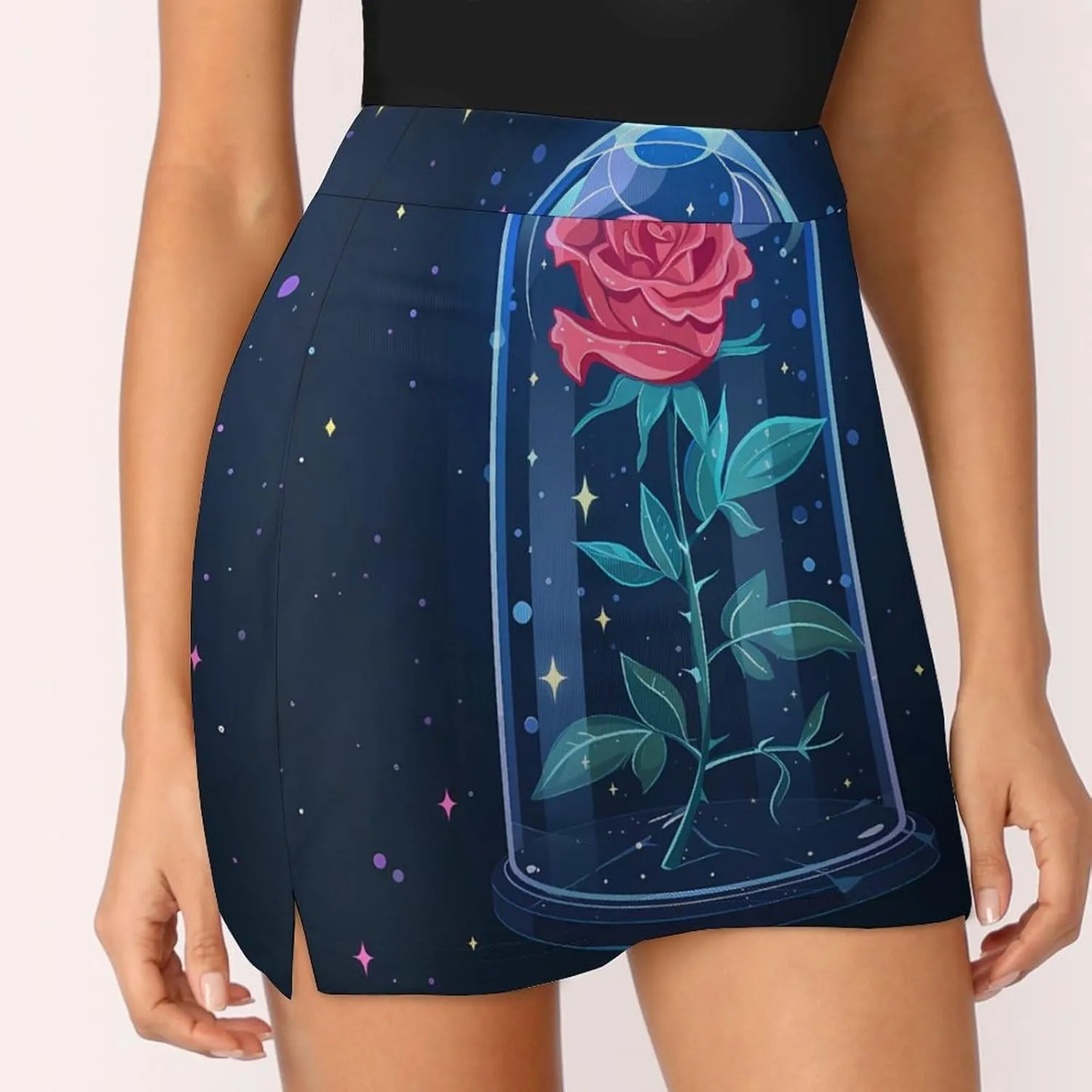 Spaces Galaxy Red Rose Women's Skort Athletic Skirt Golf Skorts A-line Skirts with Built-in Shorts Pockets