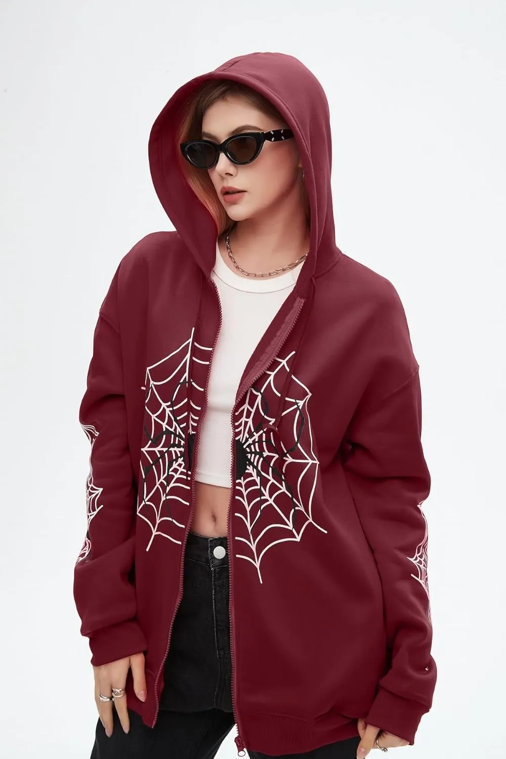 Spider Graphic Hoodies Y2k Zip Up Hoodie Men Women Oversized Sweatshirts Y2k Jacket Streetwear Vintage Tops