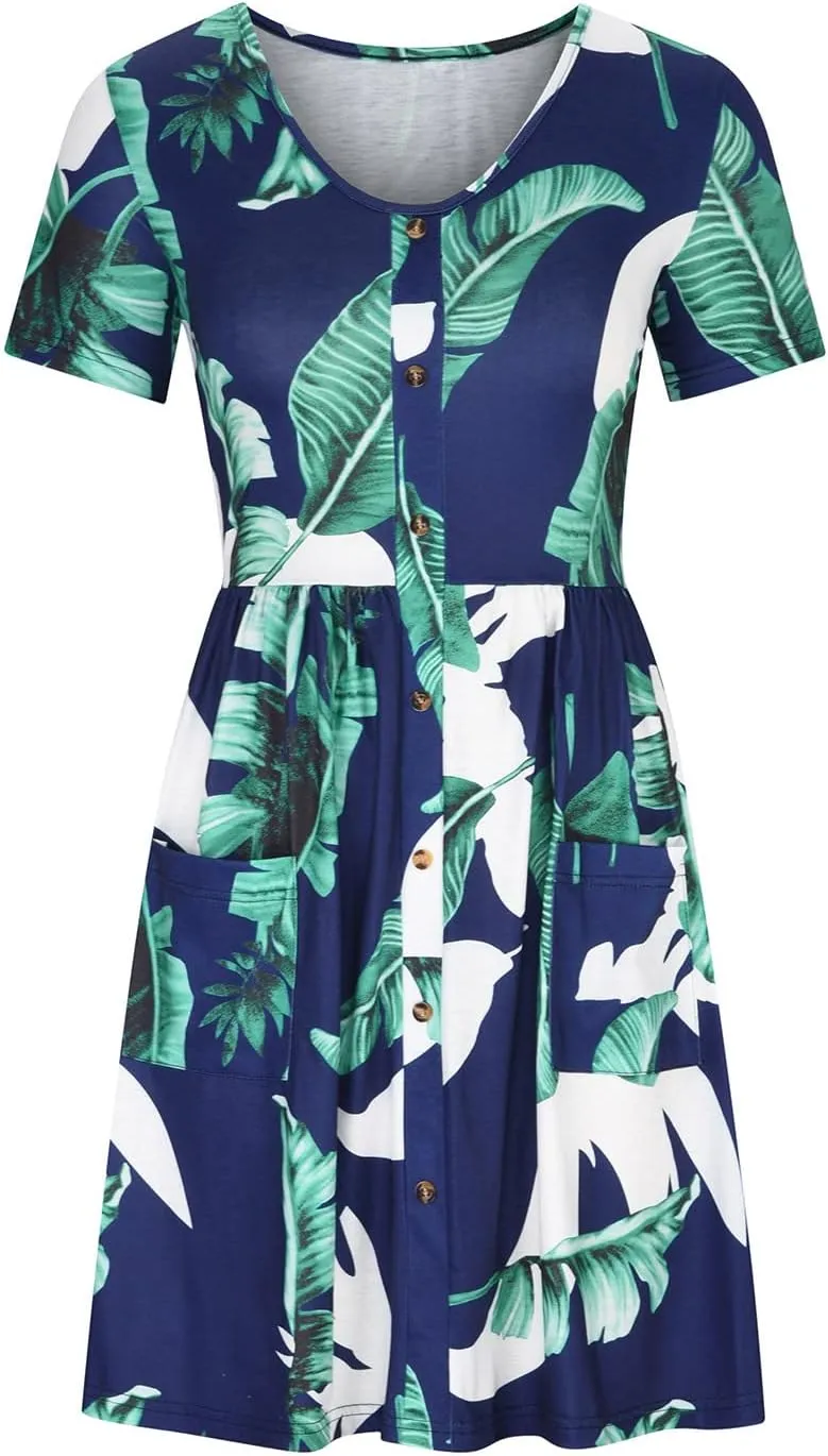 Summer Dresses for Women 2025 Vacation Button Down Mini Dresses Beach Casual Loose Trendy Floral Hawaiian Dress