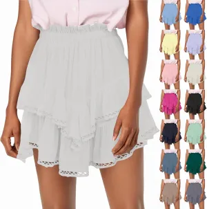 Summer Flowy Skirts for Women Trendy High Waisted Boho Tiered Ruffle Mini Skirt Y2K Cute Layered Golf Tennis Skorts