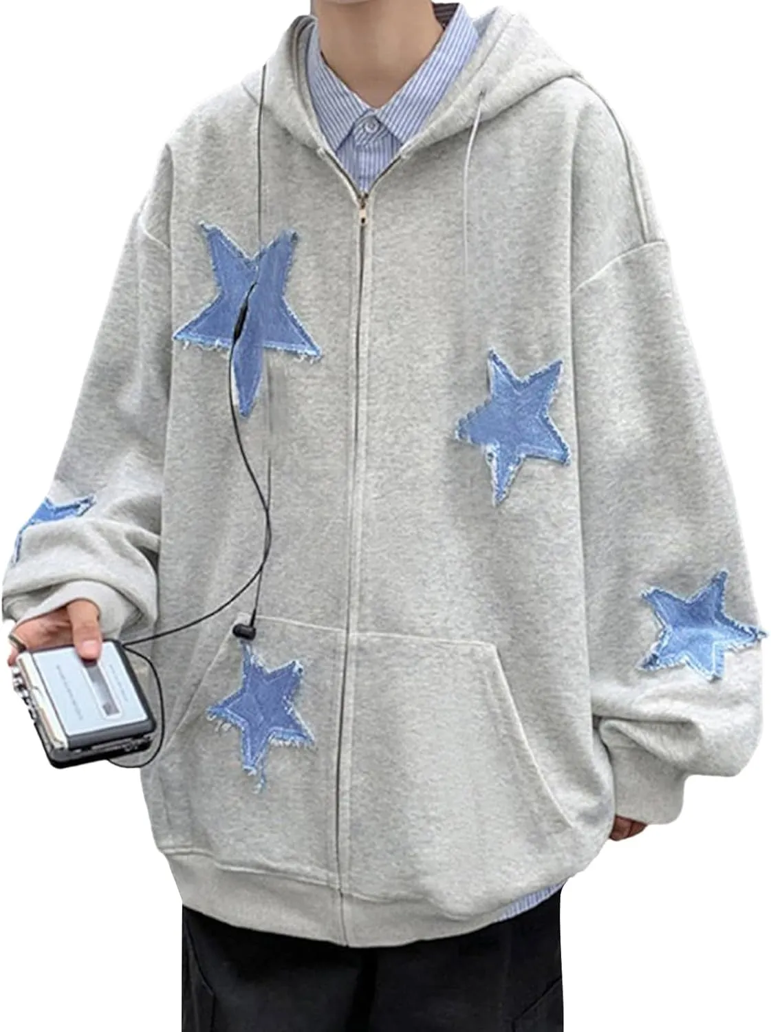 Sunwittafy Womens Full Zip Up Hoodie Y2k Spider Web Oversized Sweatshirt Long Sleeve Punk Jacket Vintage Harajuku Streetwear