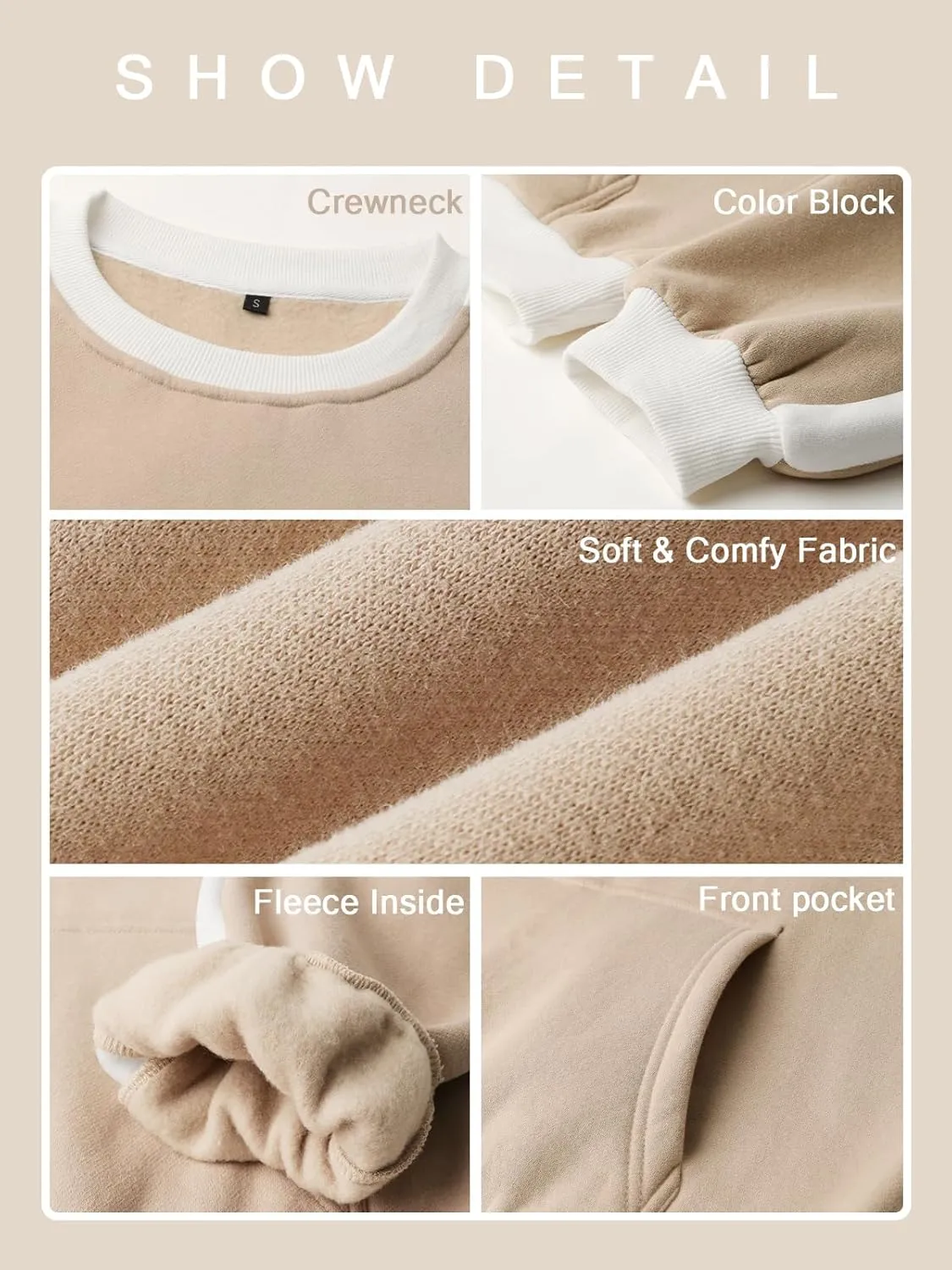 Sureple Women'S Fleece Sweatshirts Color Block Ribbed Crewneck Long Sleeve Pullover Tops Fall Winter Clothing With Pockets