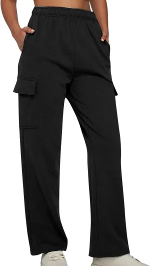 Sweatpants for Women Wide Leg Solid Casual Pants for Women Elastic Waist Cargo Pants for Women with Pockets Trousers