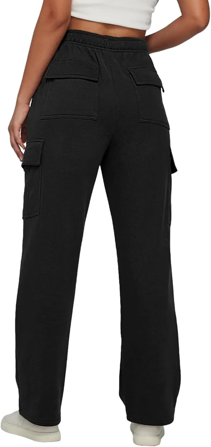 Sweatpants for Women Wide Leg Solid Casual Pants for Women Elastic Waist Cargo Pants for Women with Pockets Trousers