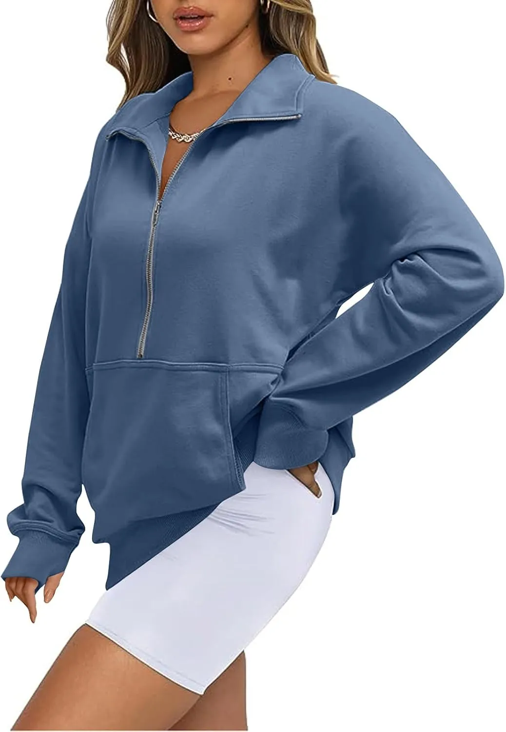 Sweatshirt for Women Half Zip Cropped Pullover Fleece Quarter Zipper Hoodies Fall Outfits Clothes Thumb Hole