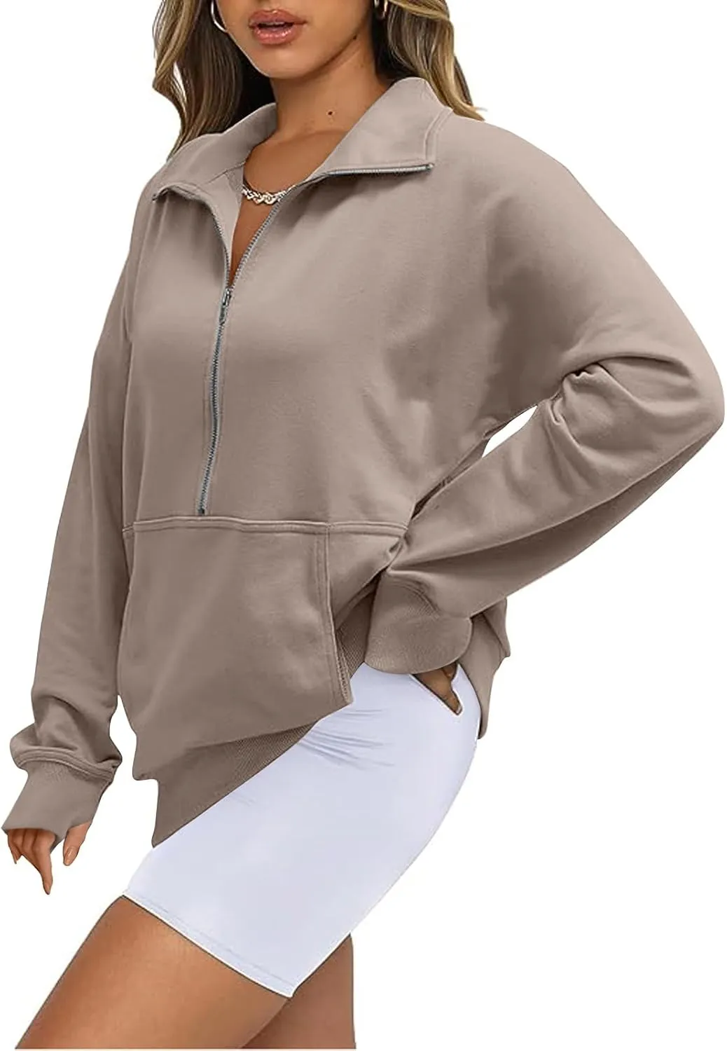 Sweatshirt for Women Half Zip Cropped Pullover Fleece Quarter Zipper Hoodies Fall Outfits Clothes Thumb Hole