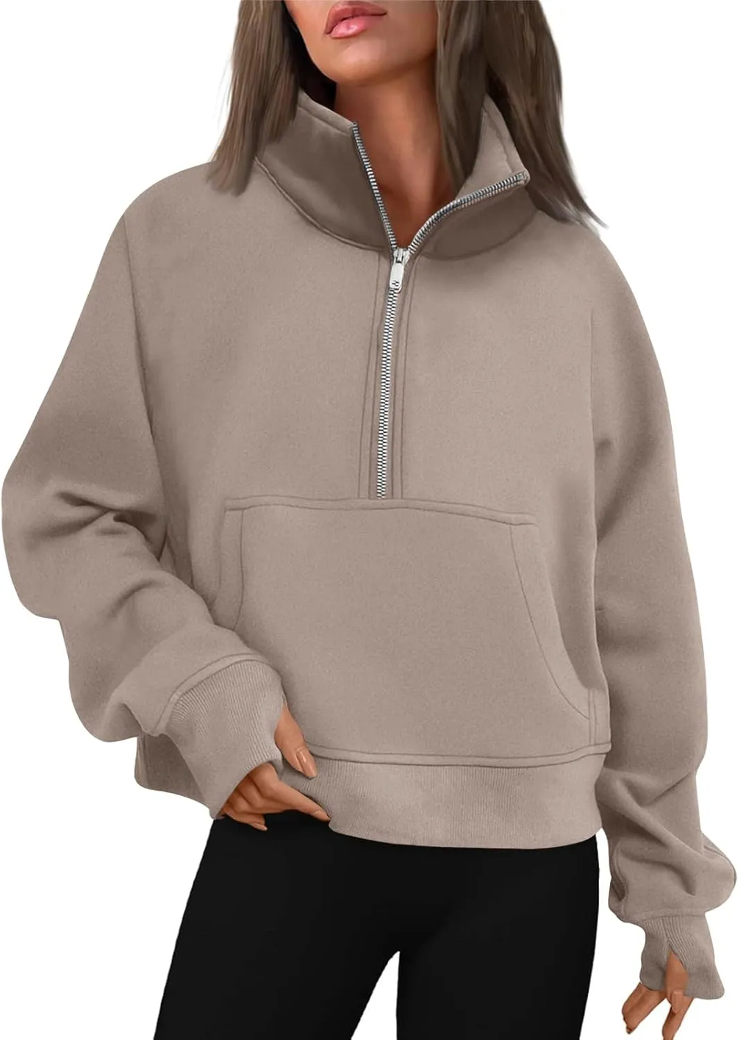 Sweatshirt for Women Half Zip Cropped Pullover Fleece Quarter Zipper Hoodies Fall Outfits Clothes Thumb Hole