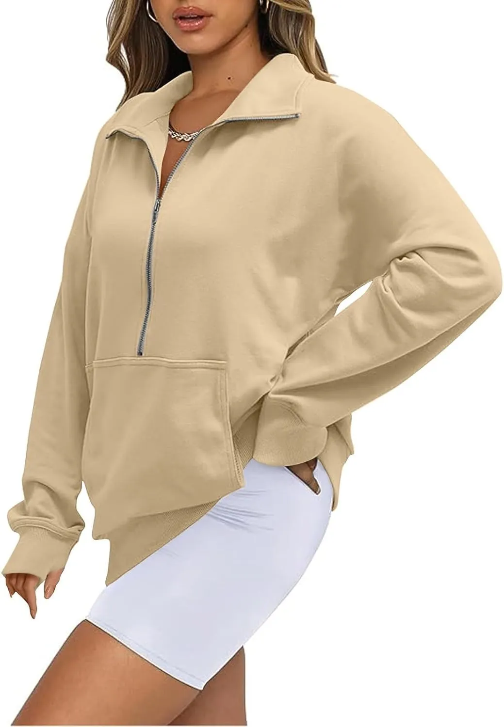 Sweatshirt for Women Half Zip Cropped Pullover Fleece Quarter Zipper Hoodies Fall Outfits Clothes Thumb Hole
