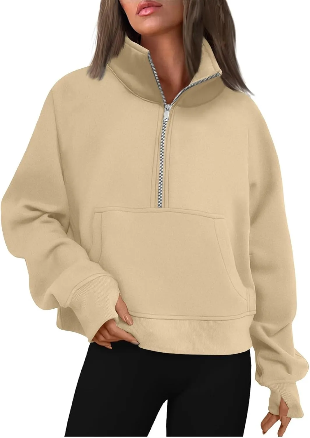 Sweatshirt for Women Half Zip Cropped Pullover Fleece Quarter Zipper Hoodies Fall Outfits Clothes Thumb Hole