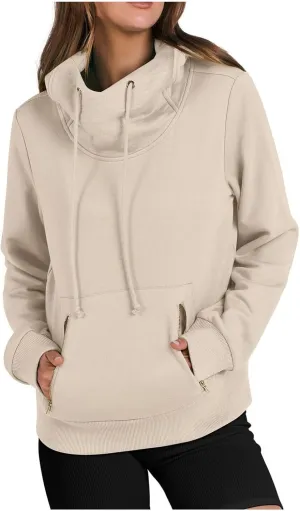 Sweatshirt for Women, Womens Cowl Neck Hoodies with Drawstring 2024 Fall Fashion Pullover Long Sleeve Shirts