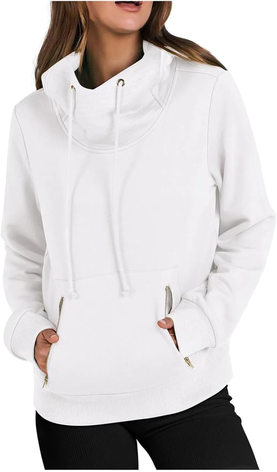 Sweatshirt for Women, Womens Cowl Neck Hoodies with Drawstring 2024 Fall Fashion Pullover Long Sleeve Shirts