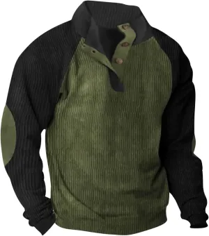 Sweatshirts for Men No Hood Causal Fashion Corduroy Quarter Button Sweatshirts Regular Fit Color Block Shirts Outdoor