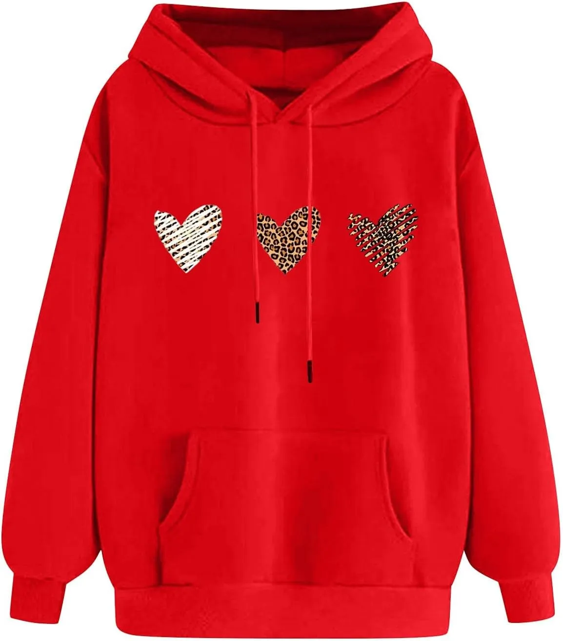 Sweatshirts for Women Casual Long Sleeve Heart Graphic Hoodies Cute Drawstring Oversized Pullover Tops with Pocket