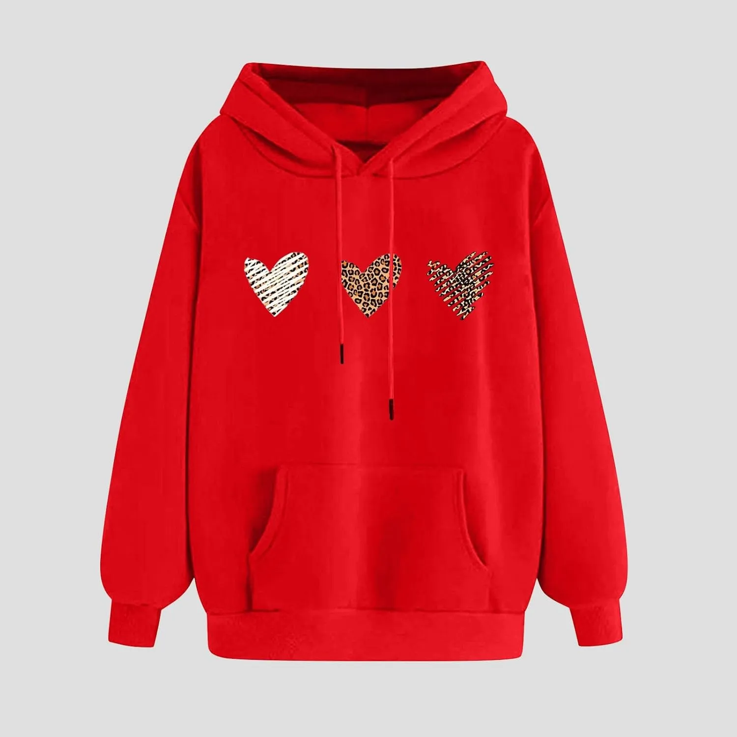 Sweatshirts for Women Casual Long Sleeve Heart Graphic Hoodies Cute Drawstring Oversized Pullover Tops with Pocket