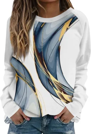 Sweatshirts for Women Crewneck Floral Print Vintage Tops Long Sleeve Casual Graphic Sweater Clothes